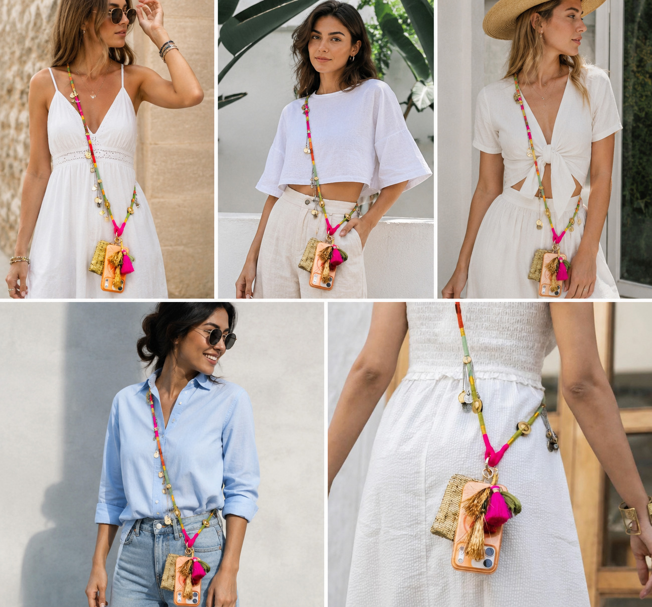 Handmade Boho Beaded Phone Crossbody Strap with Tassel Charm